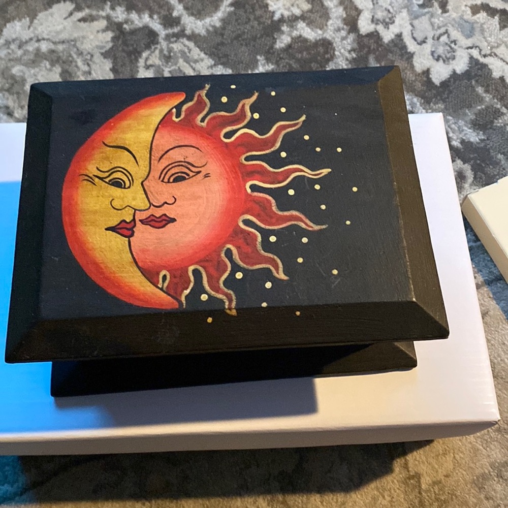 Moon & Sun painted beautiful wood Box.
